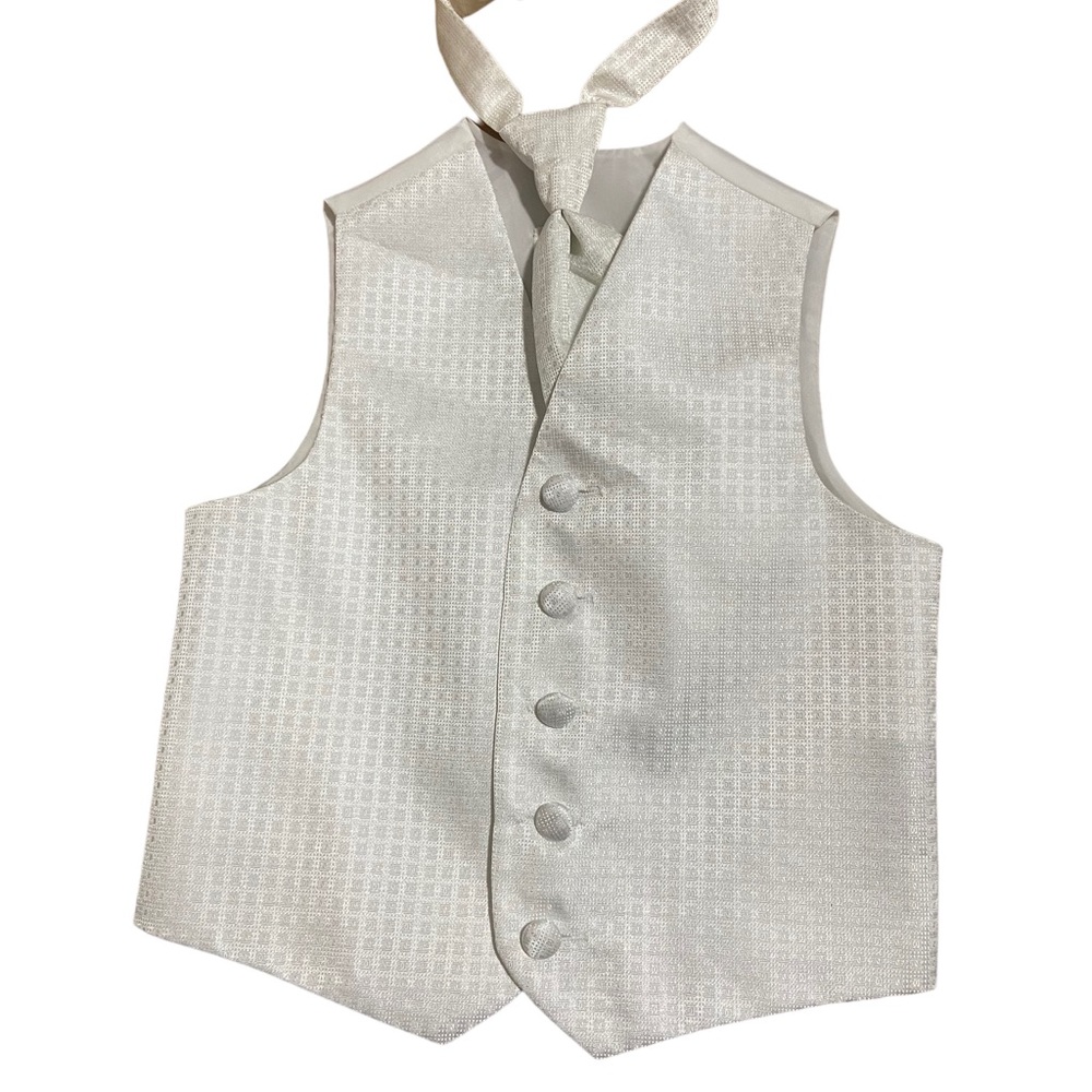Kids Dream White Square Pattern Vest Tie Set Boys and Youth